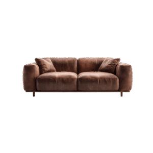 Cozy brown velvet sofa with soft padding and generous seating depth, ideal for relaxing in a stylish contemporary space.