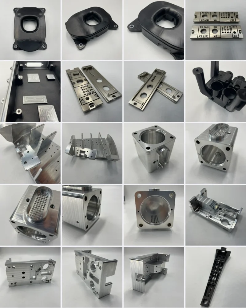 Mixed CNC-machined brass and aluminum parts for precision engineering and prototyping.